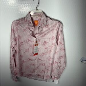 Men's Pink Striped Shirt with Bird Pattern